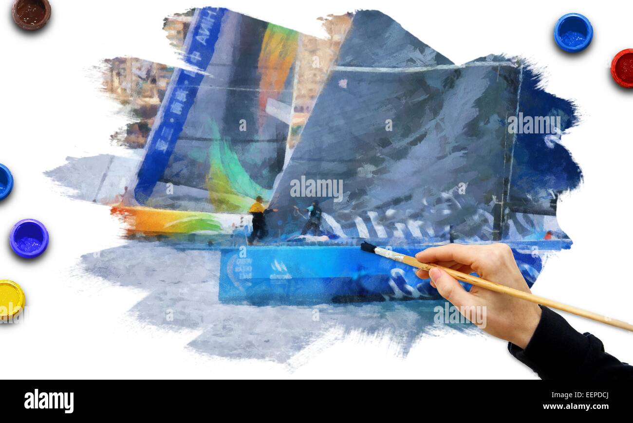 Illustration à propos de la course de bateaux à voile Banque D'Images