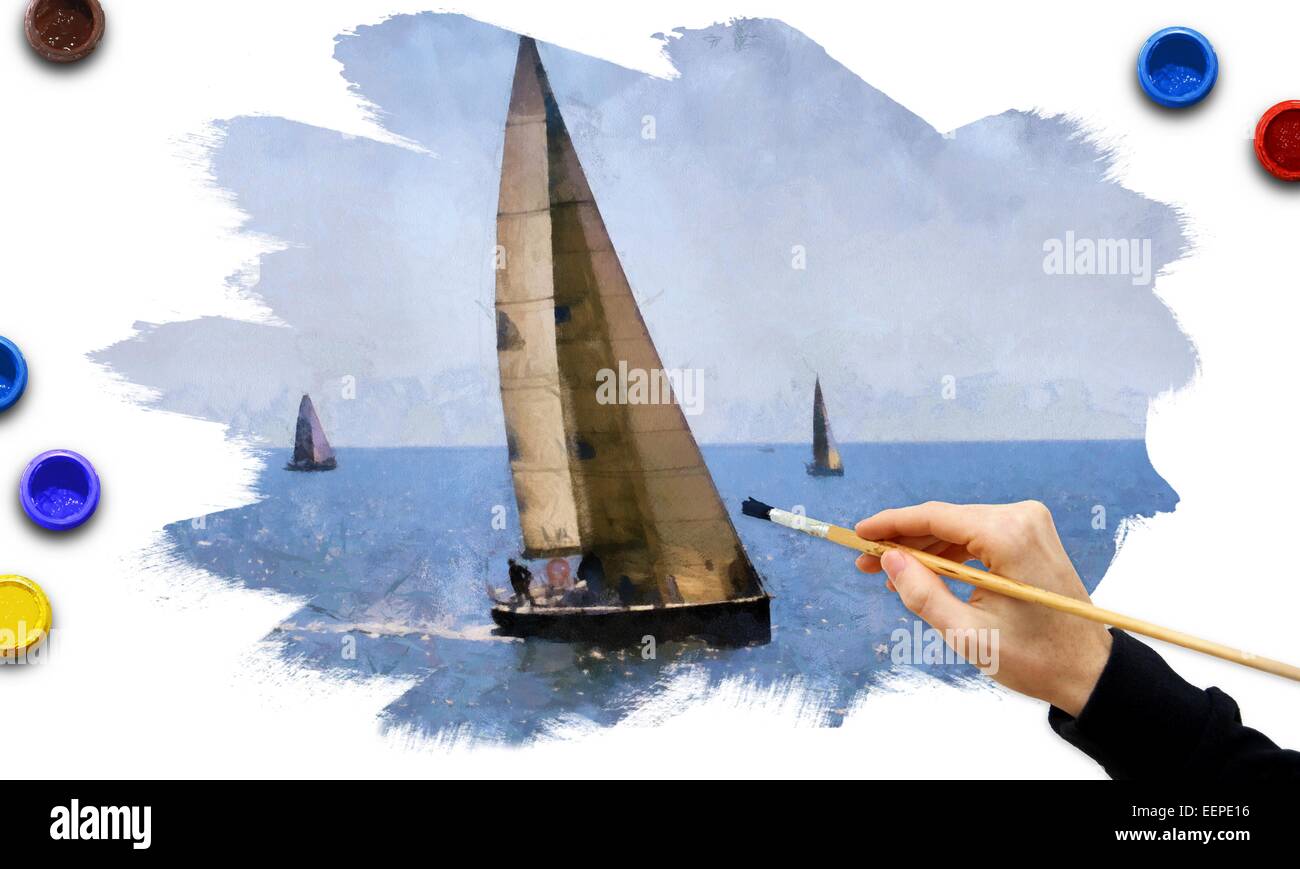 Illustration à propos de la course de bateaux à voile Banque D'Images