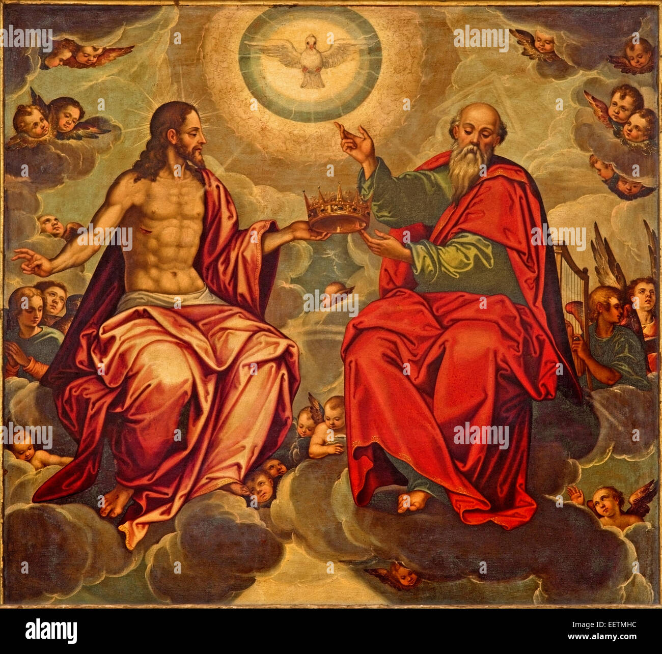 Séville - peinture à l'église Holy Trinity Iglesia de la Anunciacion par Marcelo Coffermans (1560) dans le style renaissance. Banque D'Images