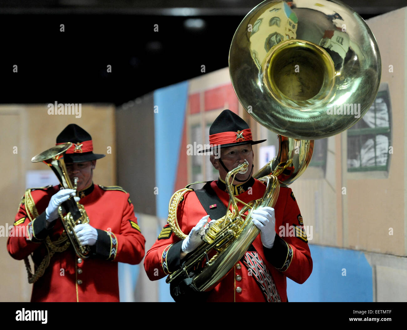 Les membres du "New Zealand Army Band" au "51e Music show de nations" au centre des congrès de Brême, Allemagne, 21 janvier 2015. Photo : Ingo Wagner/dpa Banque D'Images