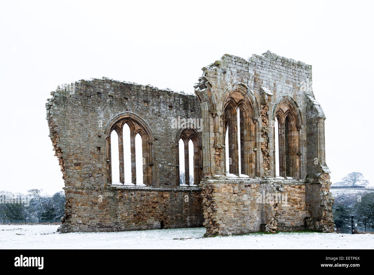 Les vestiges de l'abbaye Egglestone près de Barnard Castle dans le comté de Durham de Teesdale Hiver UK Banque D'Images