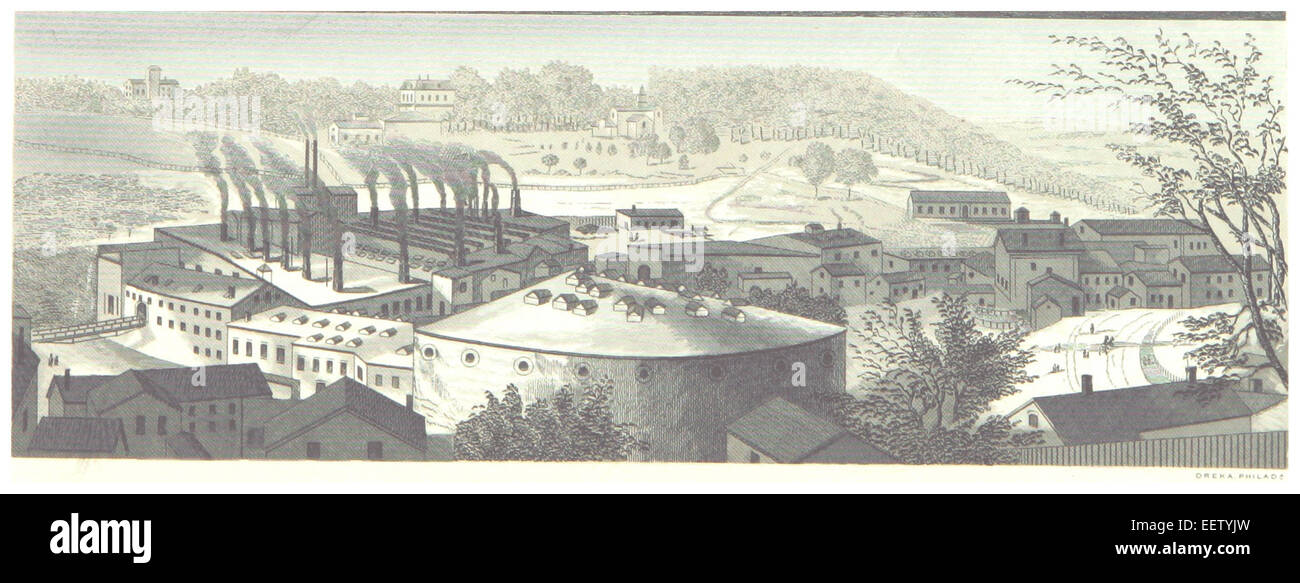 Une représentation de 1876 de l'usine de fer de Barden à Troy, New York. Cette illustration présente l’architecture industrielle et le fonctionnement de l’une des principales aciéries de la région au XIXe siècle. Banque D'Images