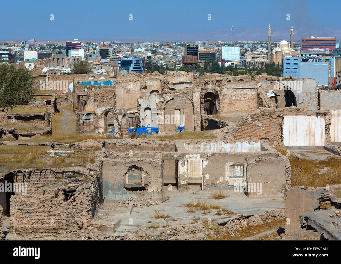 Maisons anciennes aux toits plats à l'intérieur de la Citadelle, Erbil, Irak, Kurdistan Banque D'Images