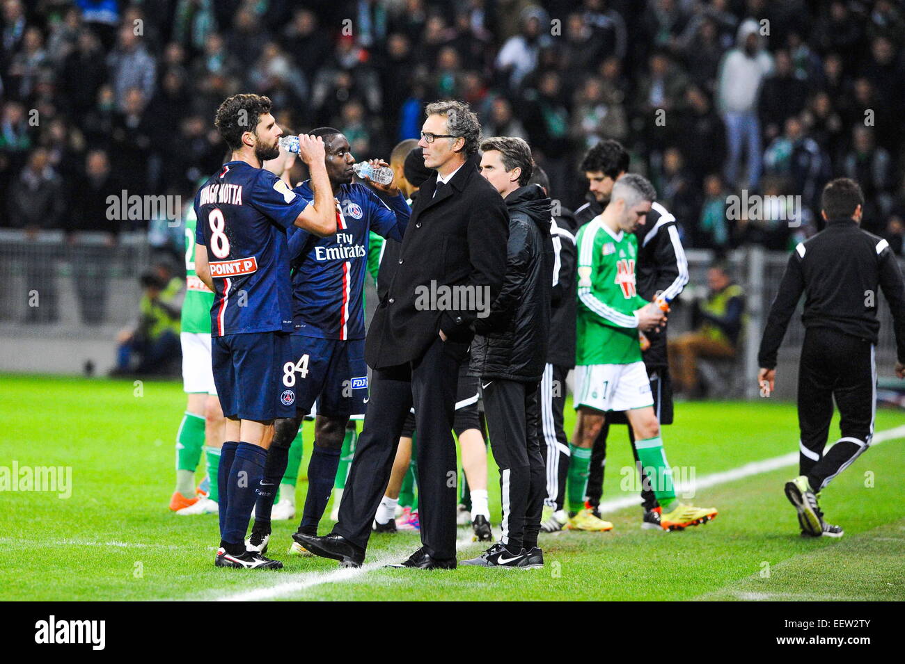 Thiago Motta/Laurent BLANC - 13.01.2015 - Saint Etienne/Paris Saint Germain - 1/4 de Finale Coupe de la Ligue.Photo : Jean Paul Thomas/Icon Sport Banque D'Images