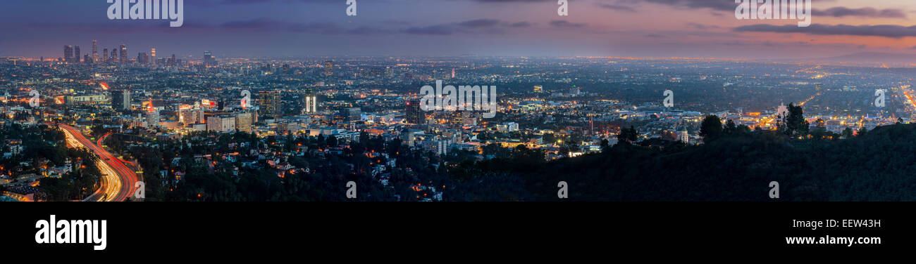 Nuit vue panoramique sur Los Angeles, Californie, USA Banque D'Images