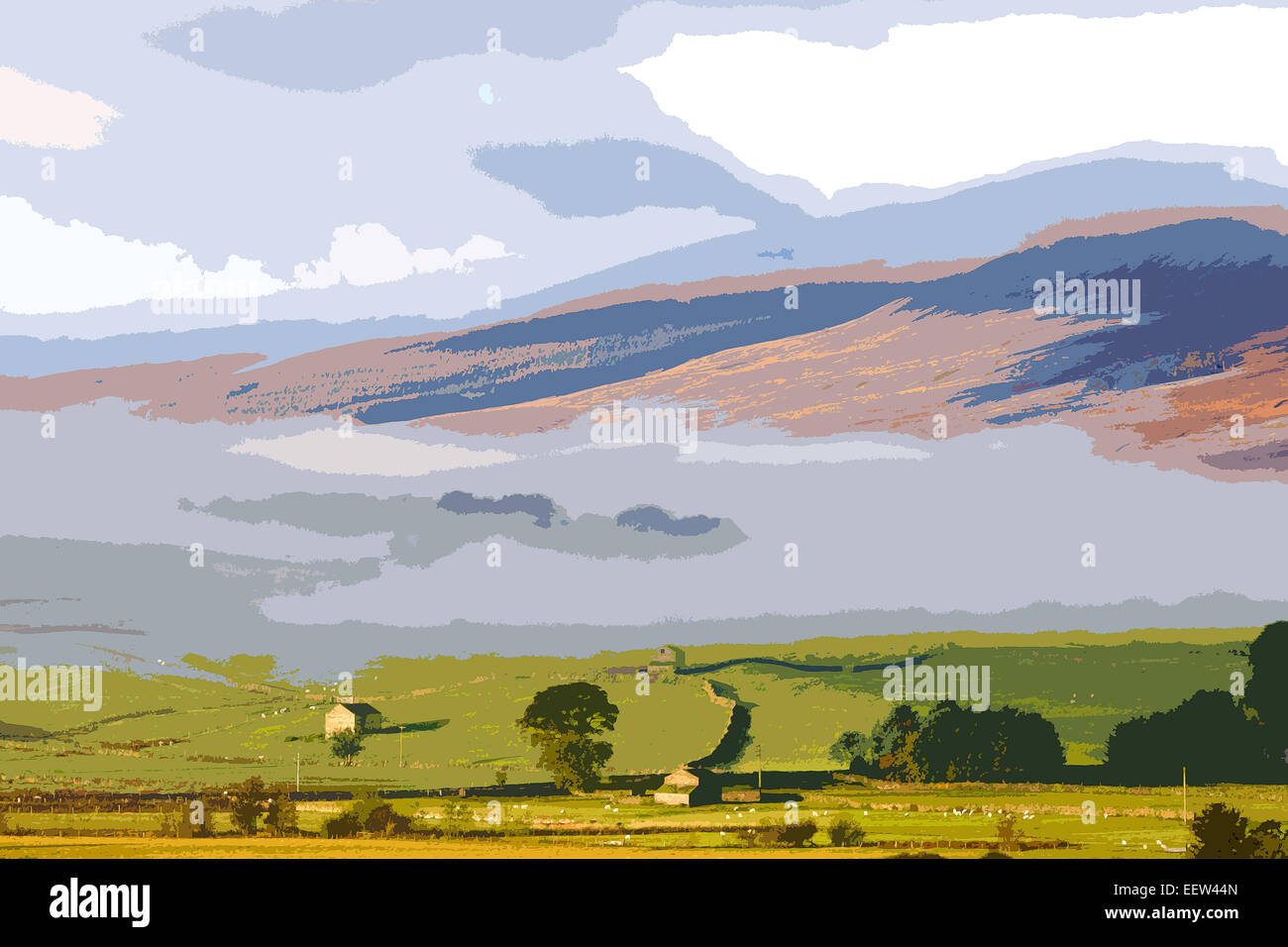 Un style poster l'interprétation de la région de Wensleydale, Yorkshire Dales National Park. North Yorkshire, England, UK Banque D'Images