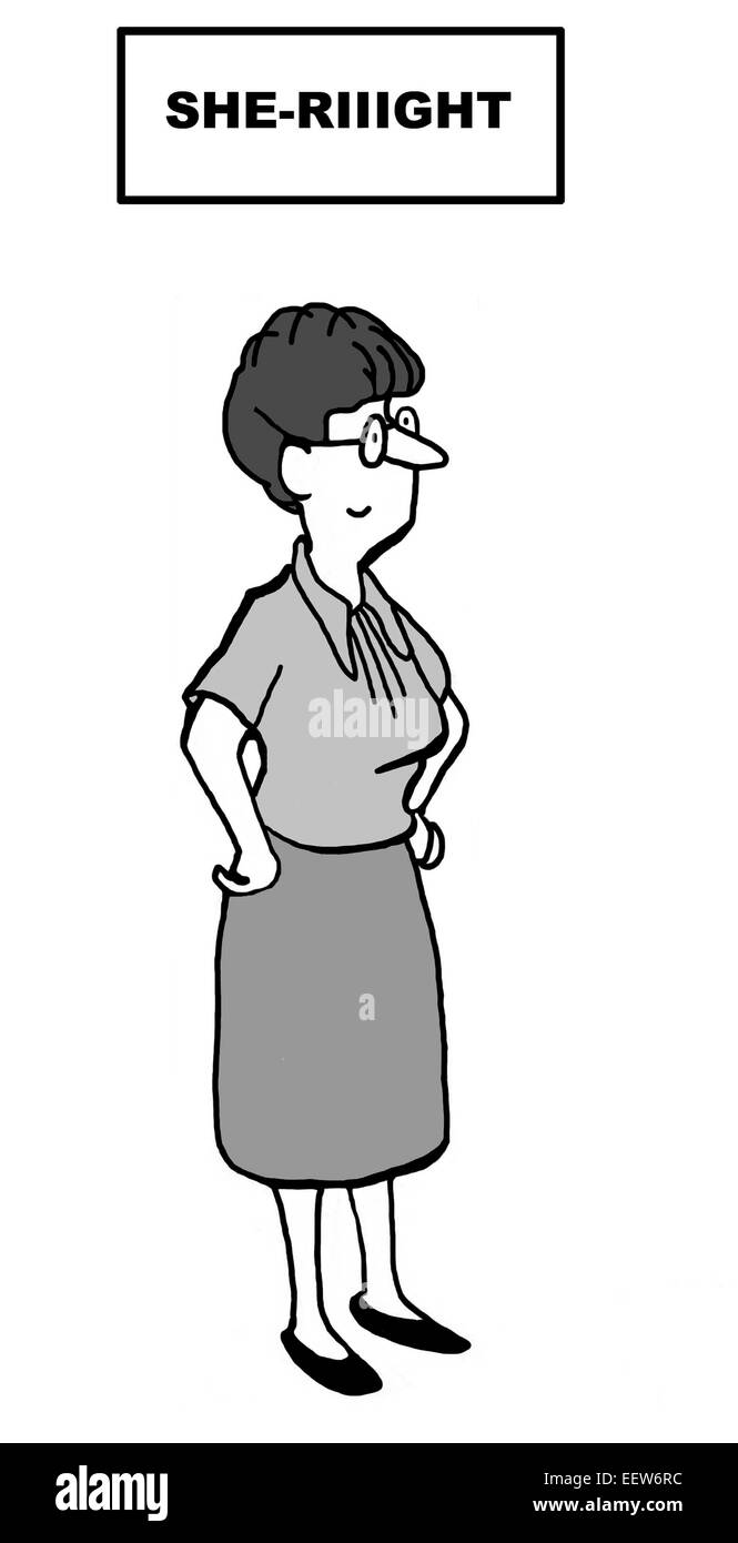 Caricature d'une businesswoman looking at une désactivation de la personne et d'un ton sarcastique en disant 'elle-riiight'. Banque D'Images