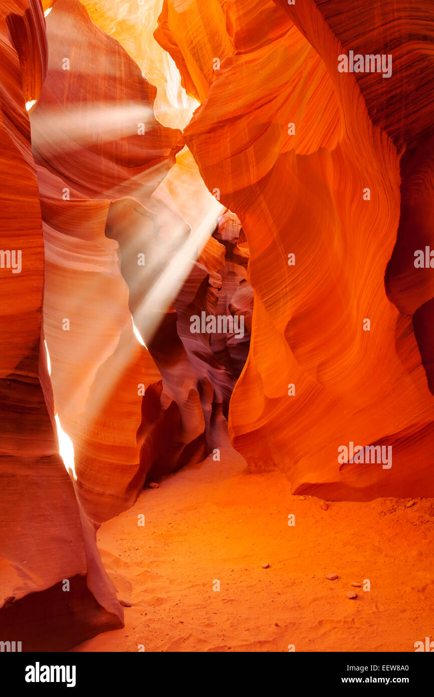 Dans Lightbeams Lower Antelope Canyon, AZ Banque D'Images