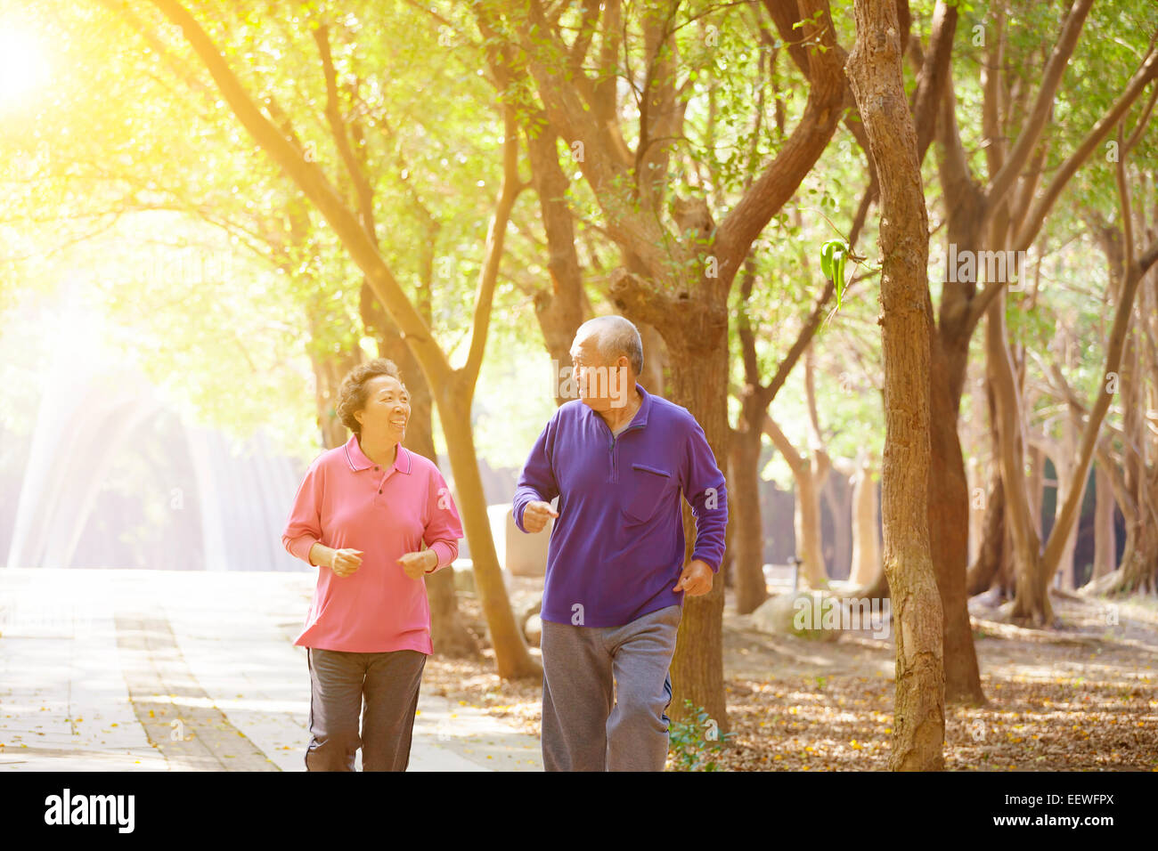 Senior Couple Exercising In Park Banque D'Images