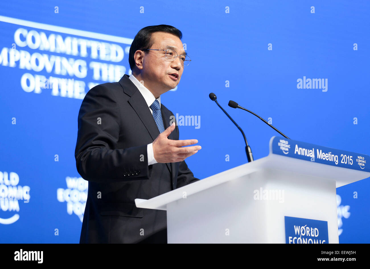 Li Keqiang, à Davos, Forum économique mondial de Davos, Suisse, le 22 janvier, 2015 Banque D'Images