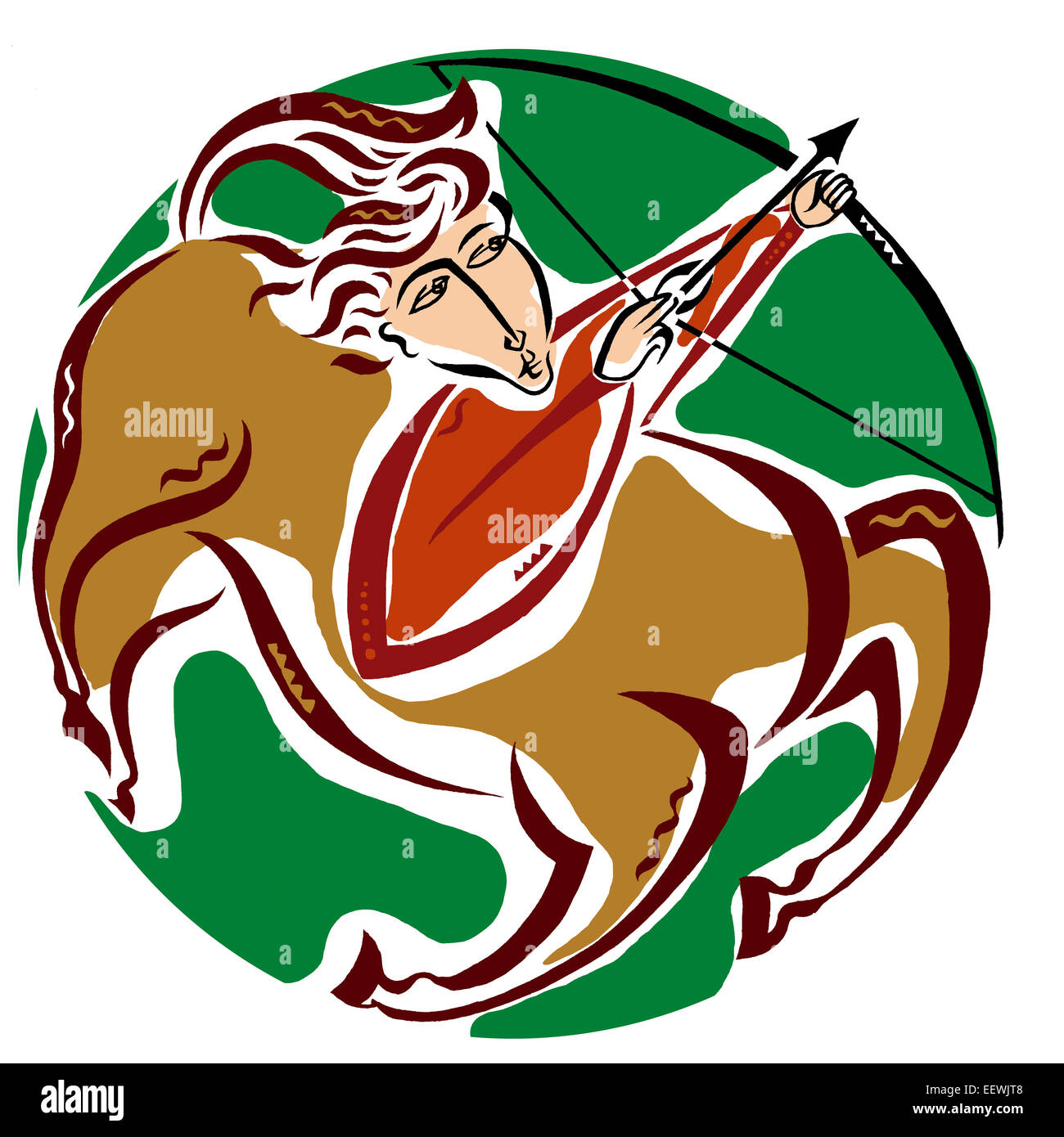 Signe du zodiaque du Sagittaire – symbole artistique de l'horoscope de l'Archer parfait pour les amateurs d'horoscope, les amateurs d'astrologie et les dessins sur le thème du zodiaque Banque D'Images