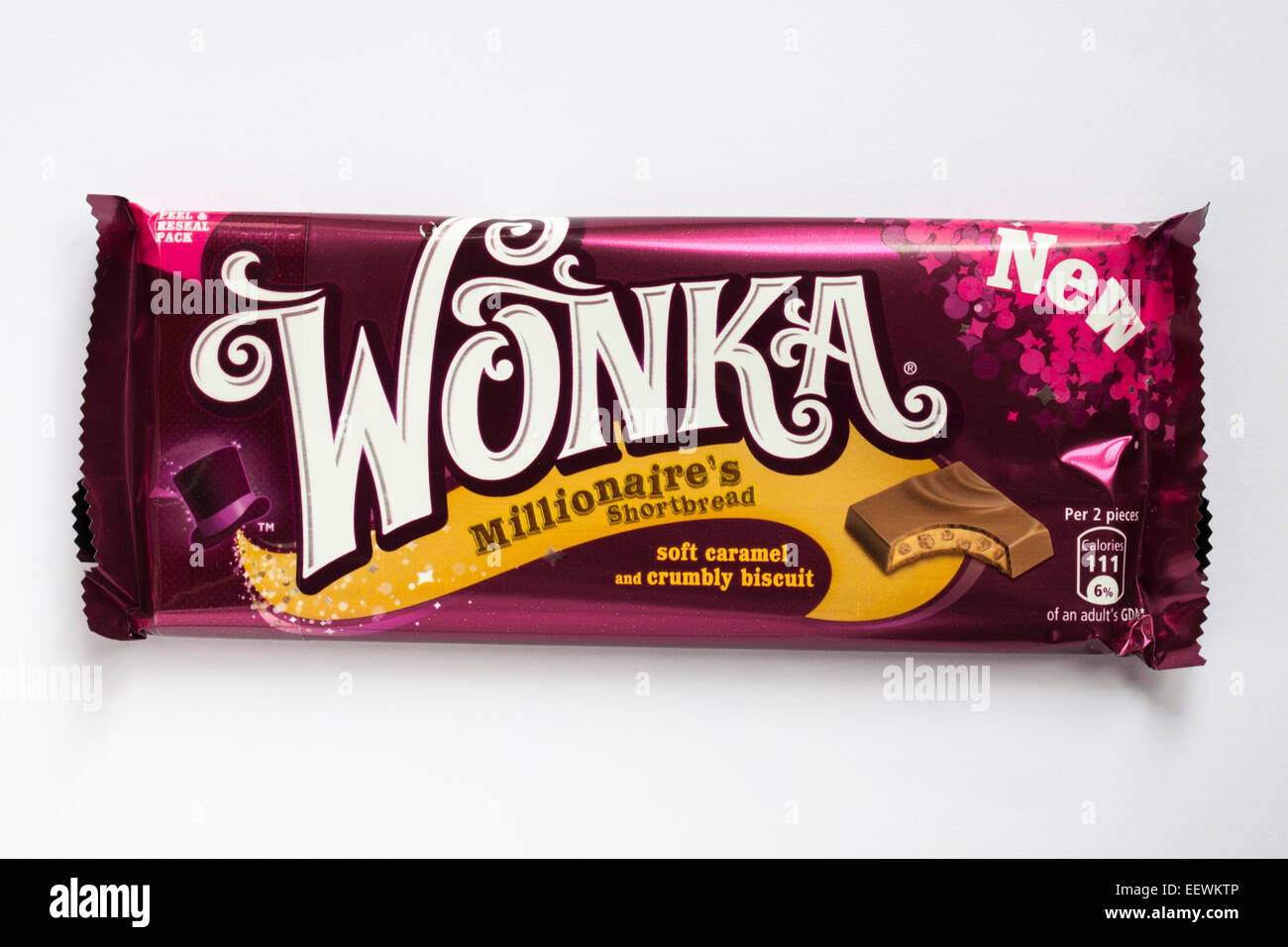 Nouvelle Wonka Millionaire's shortbread chocolat aromatisé isolé sur fond blanc Banque D'Images