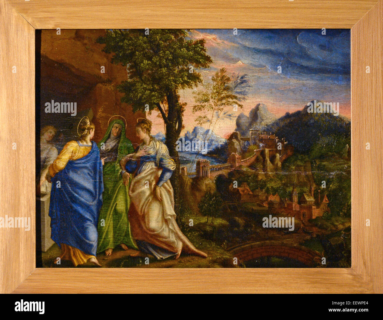 La peinture 'Les trois Marie au toombof Christ Grabe Christi' par Antonio Campi entre 1583 et 1587, est l'une des quatre peintures qui auraient été perdus, sur l'écran lors d'une conférence de presse du Palais et jardins prussiens de Berlin-brandebourg Fondation à la Neuen Palais à Potsdam, Allemagne, 21 janvier 2015. Interional les encanteurs ont pris part à l'effort de retourner les peintures. Autour de 3 000 plus de peintures à l'huile sont manquants dans les différents palaces et maisons qui sont mis à jour par la fondation. Photo : Ralf Hirschberger/dpa ( : Banque D'Images