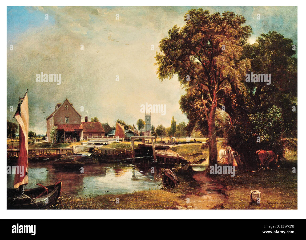 Blocage de Dedham et Mill John Constable église Rivière Stour Suffolk barge canal bateau étroit Banque D'Images