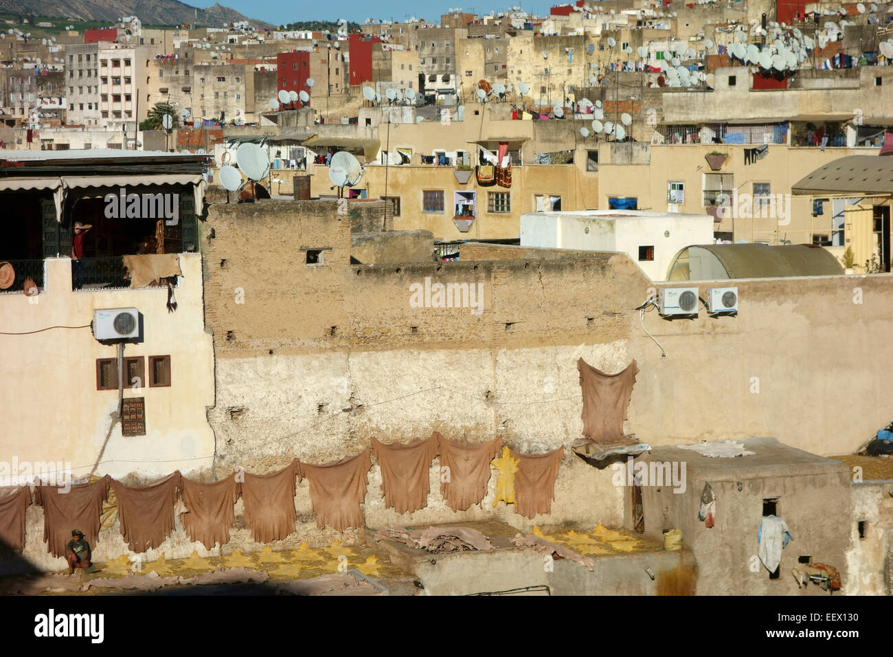 Vue aérienne de Chouwara tannerie dans fes, Maroc Banque D'Images