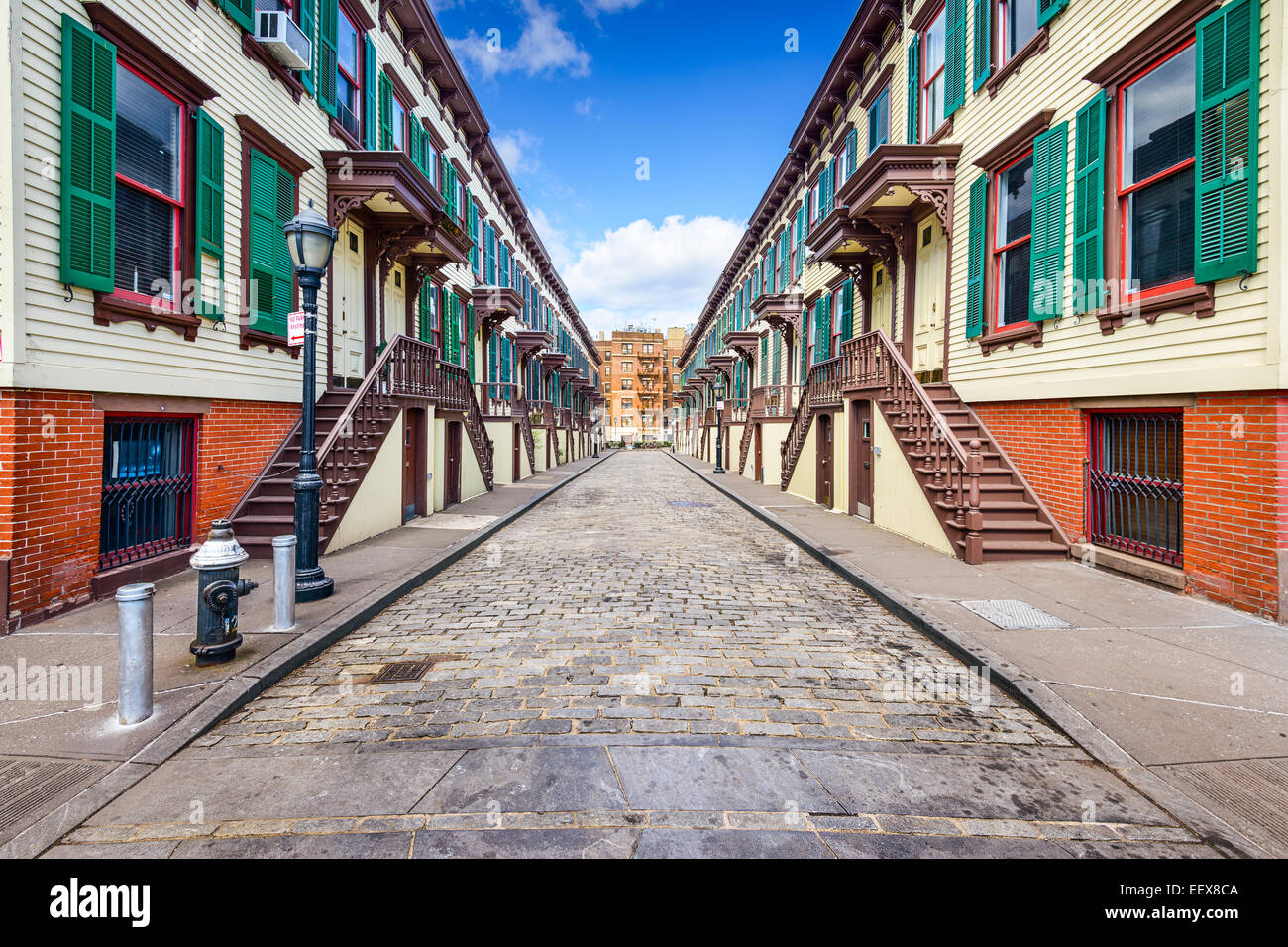 La ville de New York, USA au rowhouses Jumel dans le quartier historique d'une terrasse. Banque D'Images