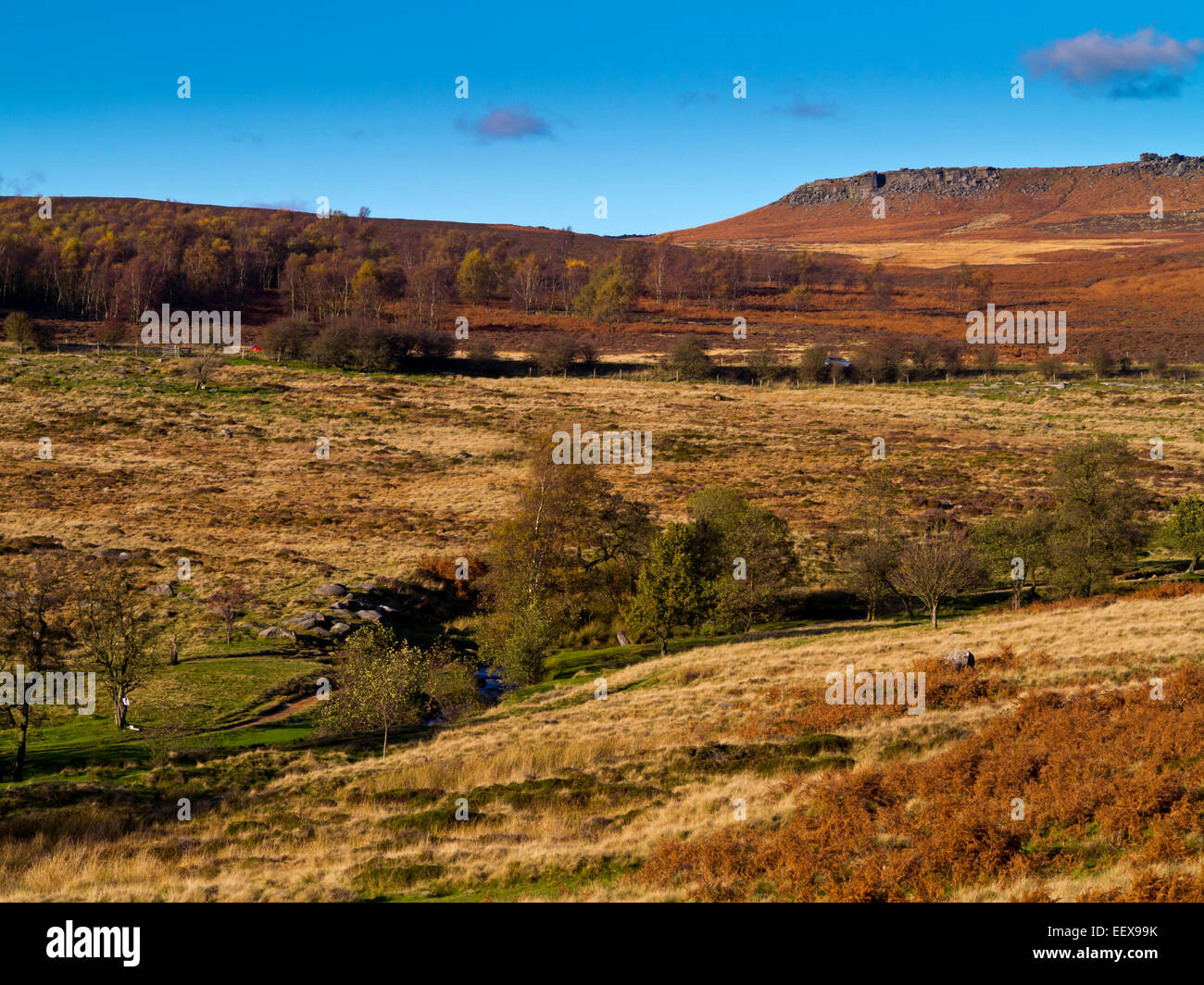 Vue d'automne sur Lawrence vers Carl Wark Longshaw sur Estate dans le parc national de Peak District Derbyshire, Angleterre, Royaume-Uni Banque D'Images