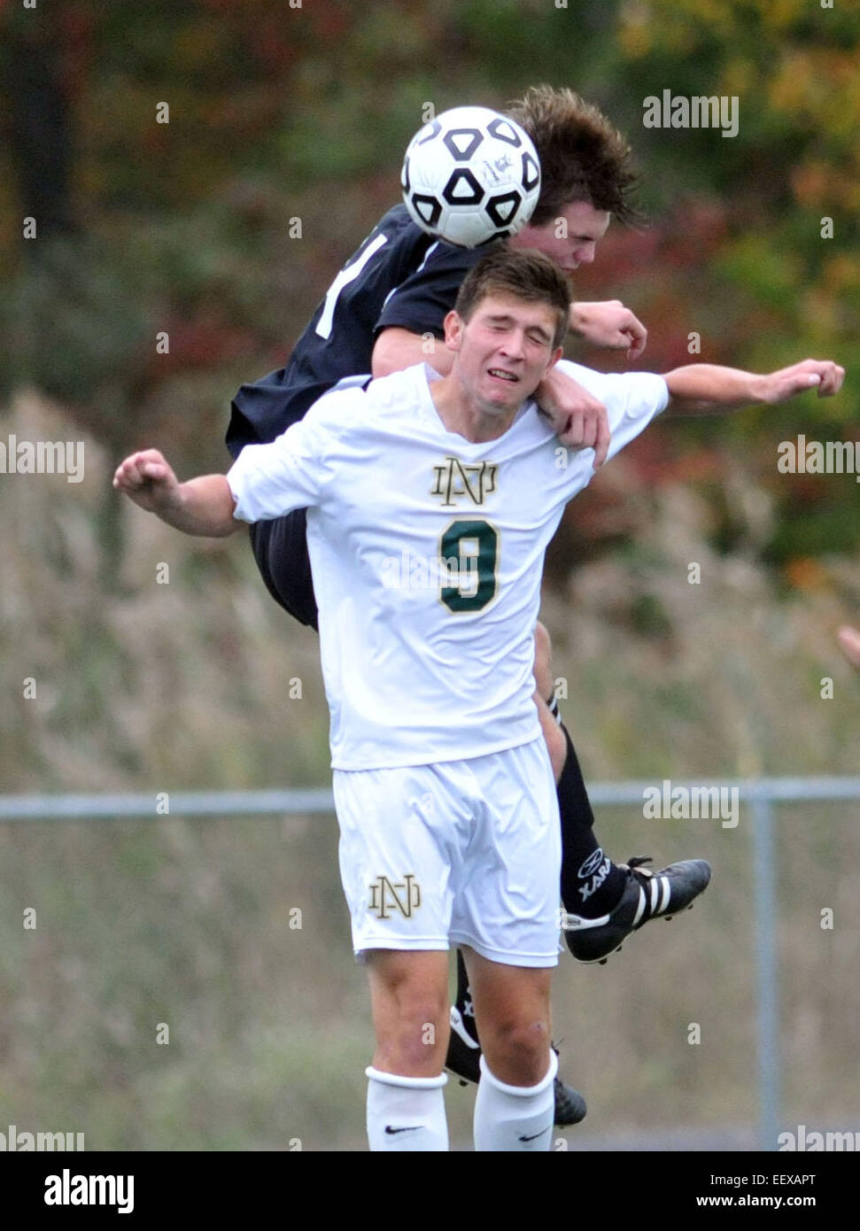 Notre Dame vs Xavier action de jeu au champ des anciens combattants de West Haven. Banque D'Images