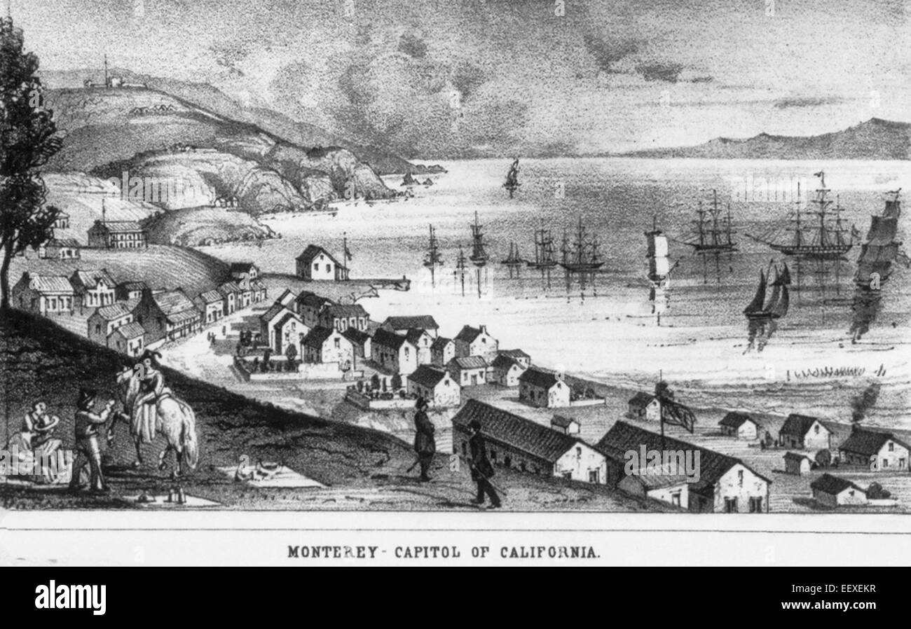 Monterey - capitale de la Californie. Vue d'ensemble, avec des navires dans le port, vers 1849 Banque D'Images