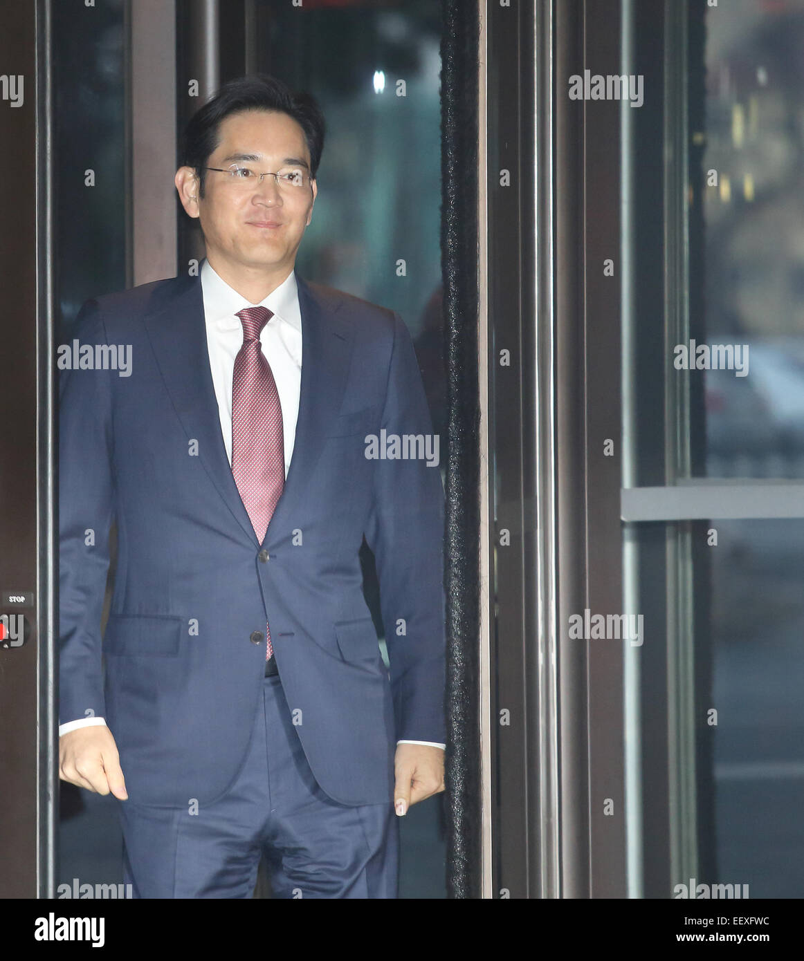 Lee Jay-yong, Jan 19, 2015 : Samsung héritier Lee Jay-yong arrive à l'hôtel Shilla à assister à une réunion annuelle avec top Samsung supérieurs à Séoul, Corée du Sud. Jay-yong est seul fils de groupe Samsung président Lee Kun-hee. © Lee Jae-Won/AFLO/Alamy Live News Banque D'Images