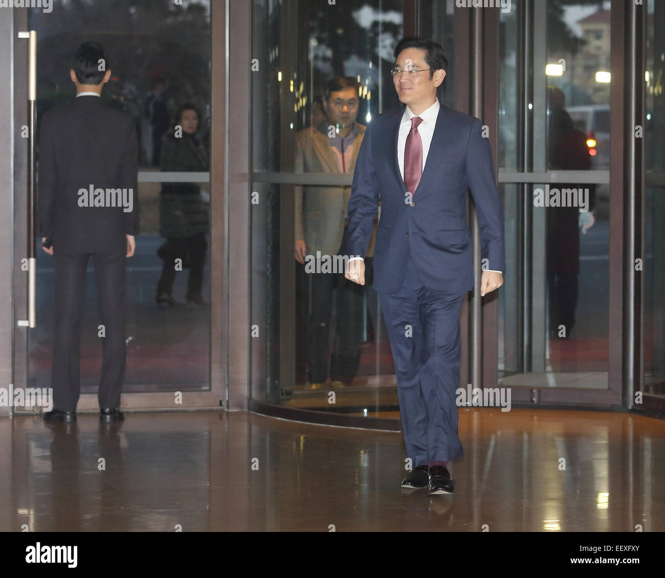 Lee Jay-yong, Jan 19, 2015 : Samsung héritier Lee Jay-yong arrive à l'hôtel Shilla à assister à une réunion annuelle avec top Samsung supérieurs à Séoul, Corée du Sud. Jay-yong est seul fils de groupe Samsung président Lee Kun-hee. © Lee Jae-Won/AFLO/Alamy Live News Banque D'Images