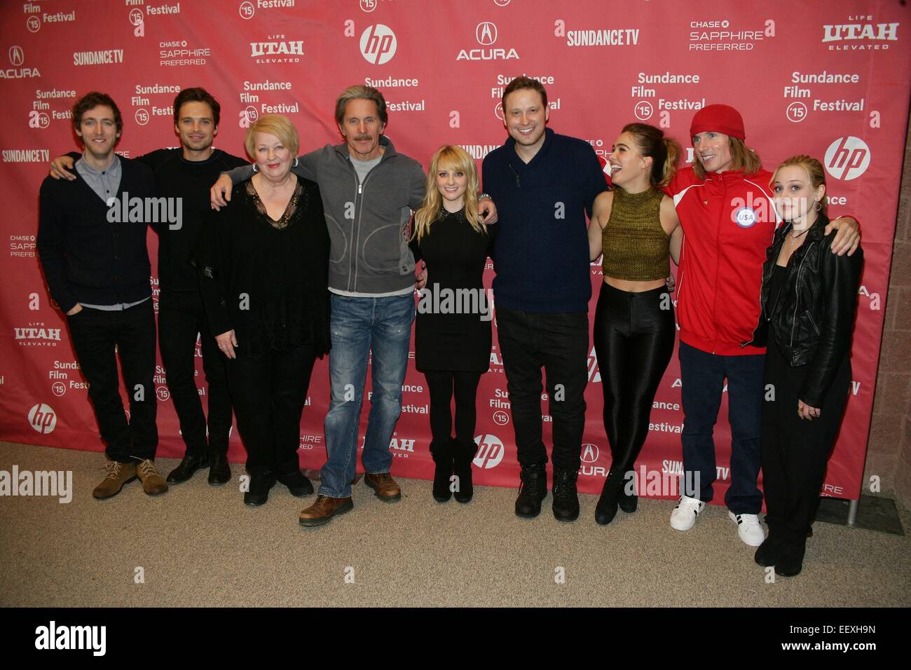 Park City, Utah, USA. 22 janvier, 2015. Thomas Middleditch, Sebastian Stan, Dale Raoul, Gary Cole, Melissa Rauch, Winston Rauch, Haley Lu RICHARDSON, Bryan Buckley, Ellery Sprayberry aux arrivées pour la premiere de bronze au Festival du Film de Sundance 2015, Théâtre Eccles, Park City, UT 22 Janvier, 2015. Credit : James Atoa/Everett Collection/Alamy Live News Banque D'Images