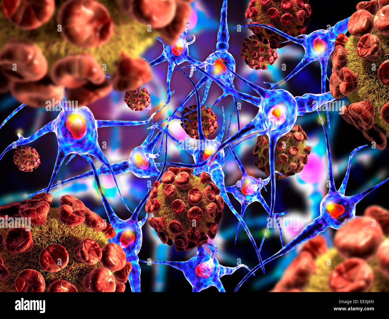 3d illustration de virus d'attaquer les cellules nerveuses Banque D'Images