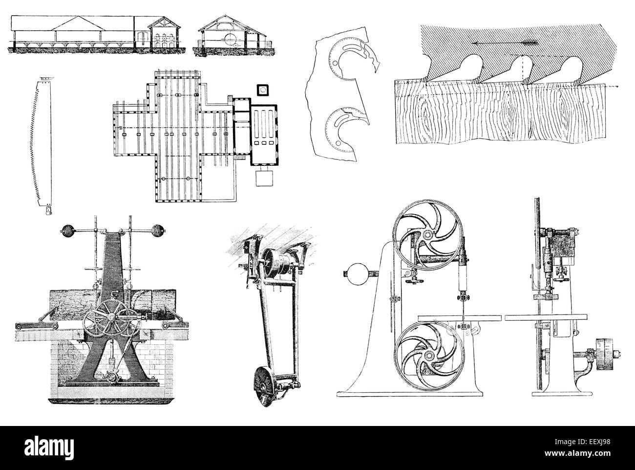 Vintage Retro Outils et équipement de traitement des objets en bois. Une gravure illustration tirée du domaine public dictionary Banque D'Images