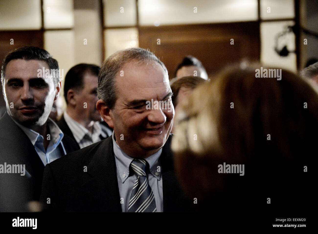 L'ancien Premier Ministre et chef du parti Nouvelle Démocratie Grèce Konstantinos Karamanlis, Janvier 2015 Banque D'Images