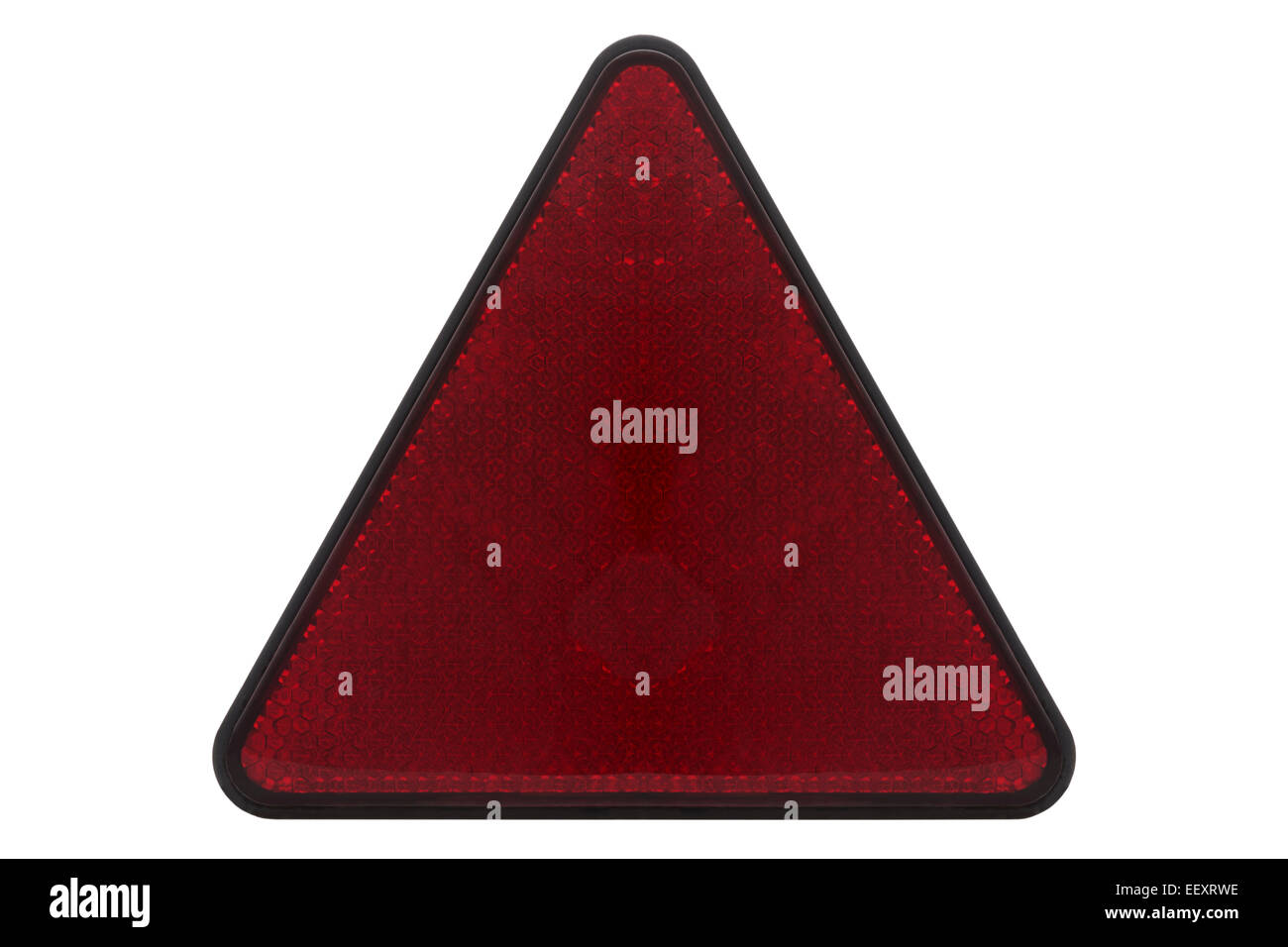 Triangle arrière catadioptre rouge sur fond blanc Banque D'Images