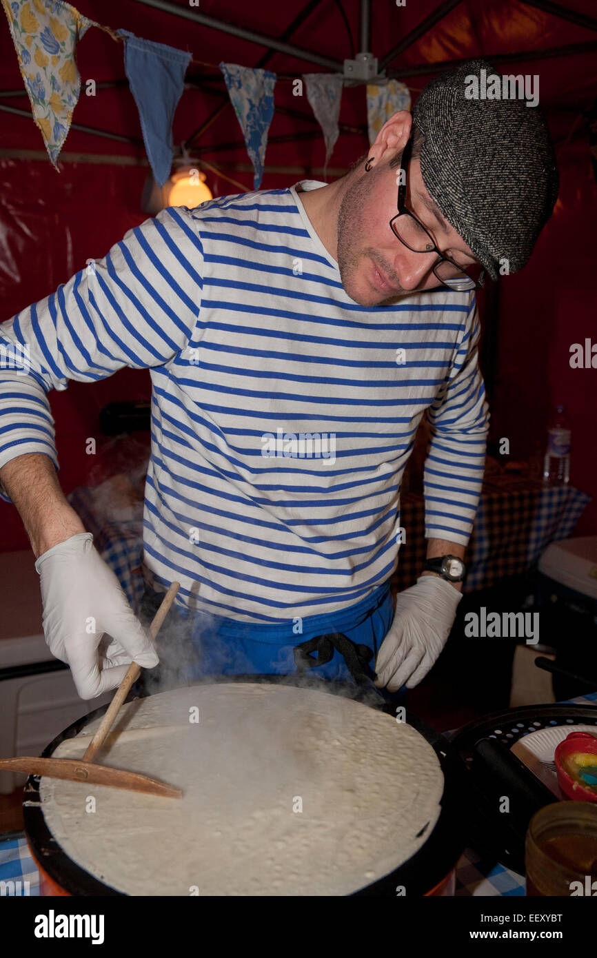 Crêpes fraîchement faite à l'être France Show 2015 à Olympia Londres Banque D'Images