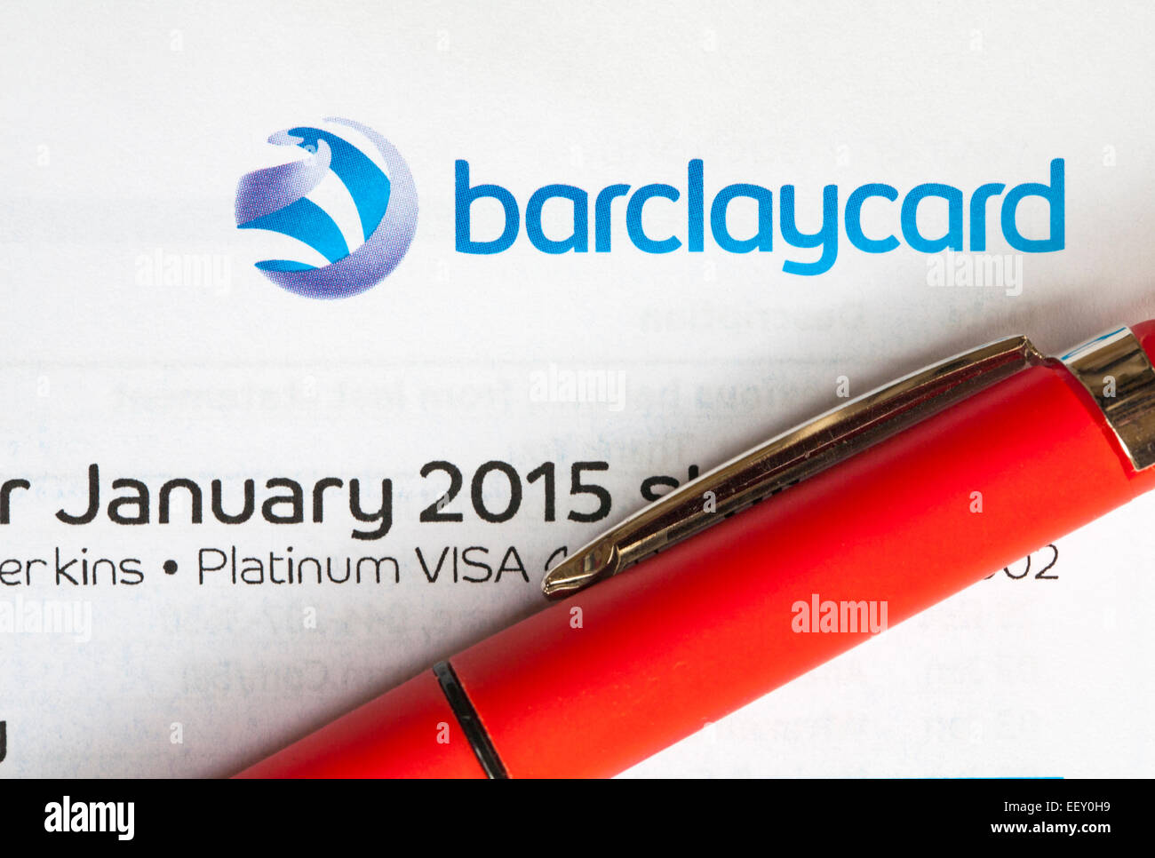 Les dépenses après Noël Barclaycard Janvier 2015 déclaration arrive - Platinum Visa Banque D'Images