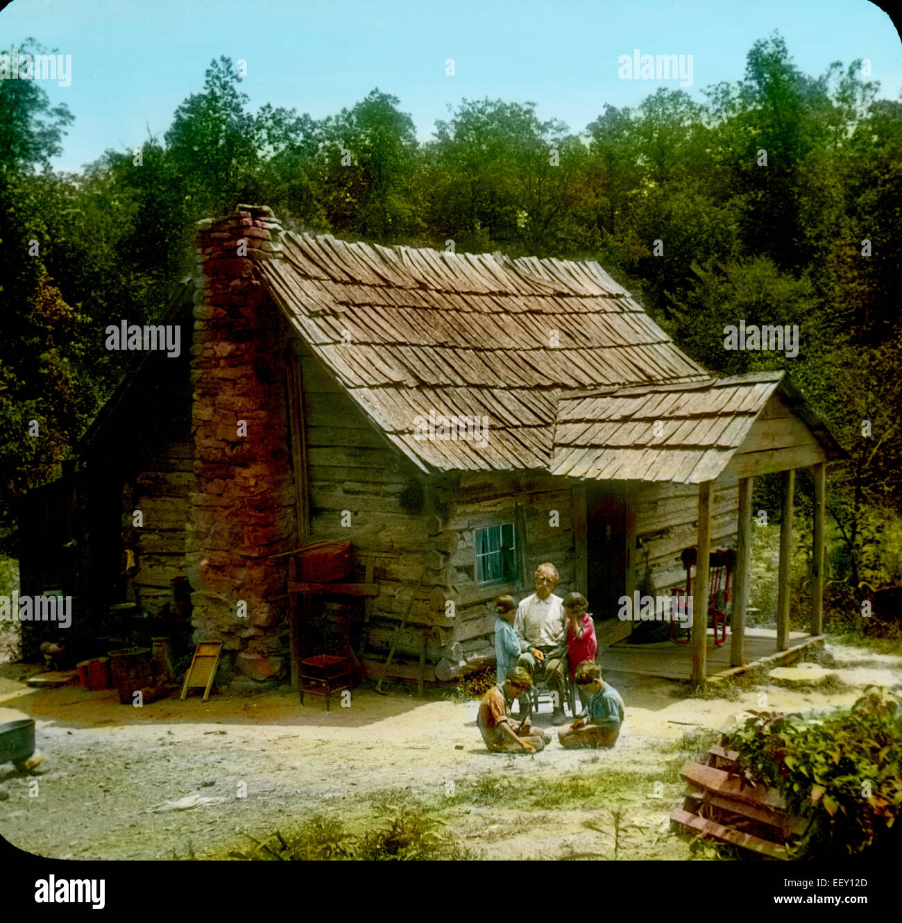 Mountaineer's Cabin, Cumberland Gap, Tennessee, USA, Magic Lantern slide, vers 1910 Banque D'Images