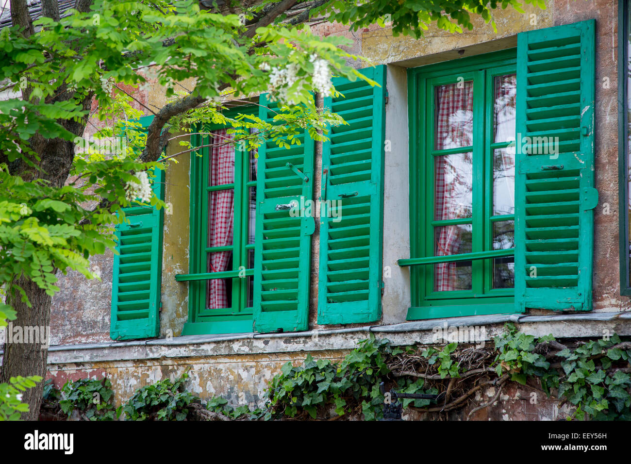 La fenêtre aux volets verts sur Lapin Agile - Cabaret historique à Montmartre, Paris, France Banque D'Images