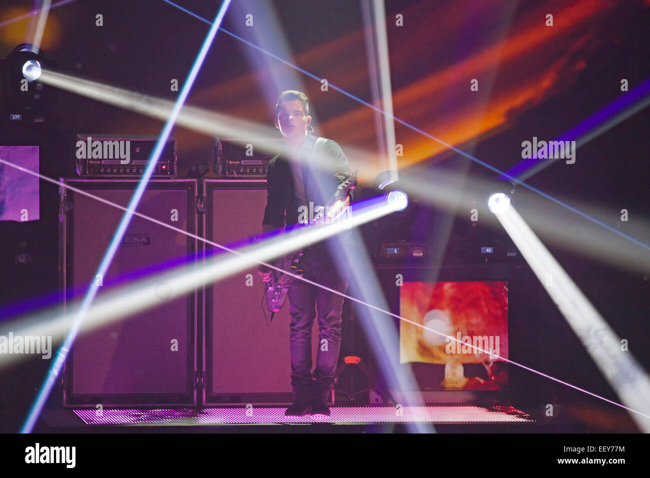 Le groupe de rock allemand Tokio Hotel au cours de l'émission de télévision allemande ZDF Wetten Dass à Erfurt, Thuringe, Allemagne, Europe Banque D'Images