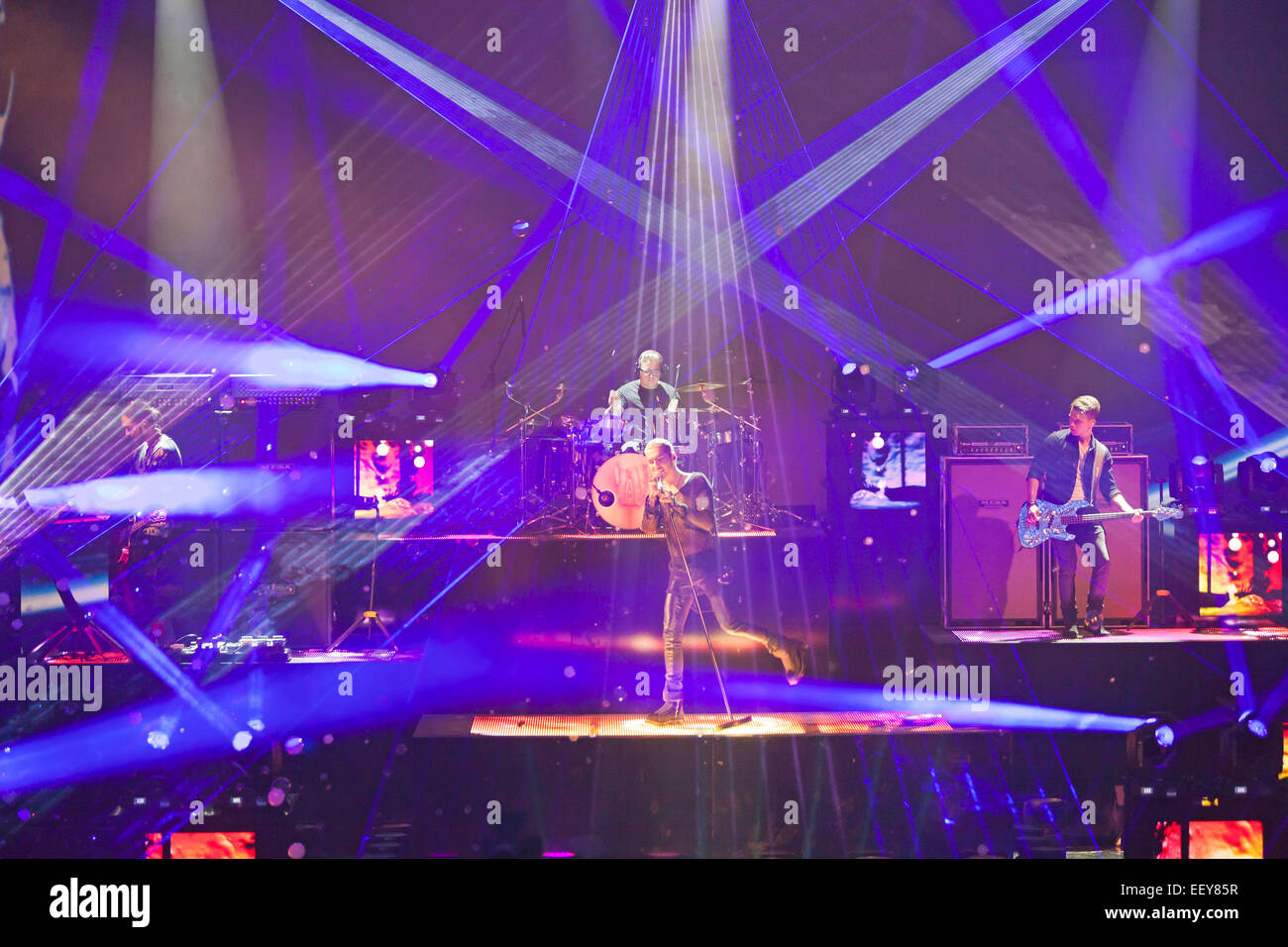 Le groupe de rock allemand Tokio Hotel au cours de l'émission de télévision allemande ZDF Wetten Dass à Erfurt, Thuringe, Allemagne, Europe Banque D'Images