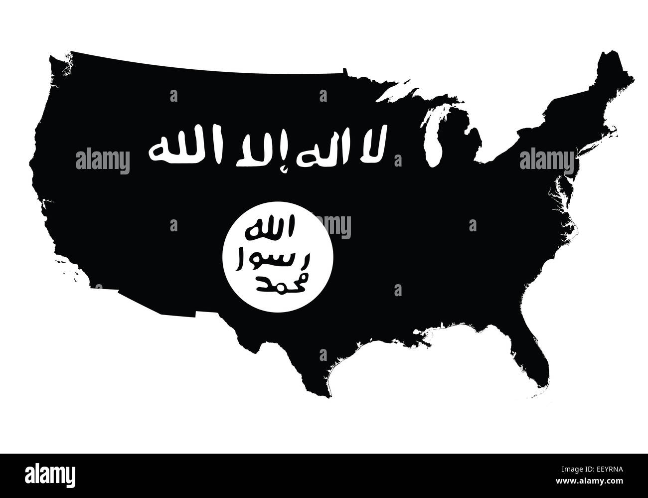 Carte des États-Unis d'Amérique couverts avec le drapeau de l'État islamique extrémiste Banque D'Images