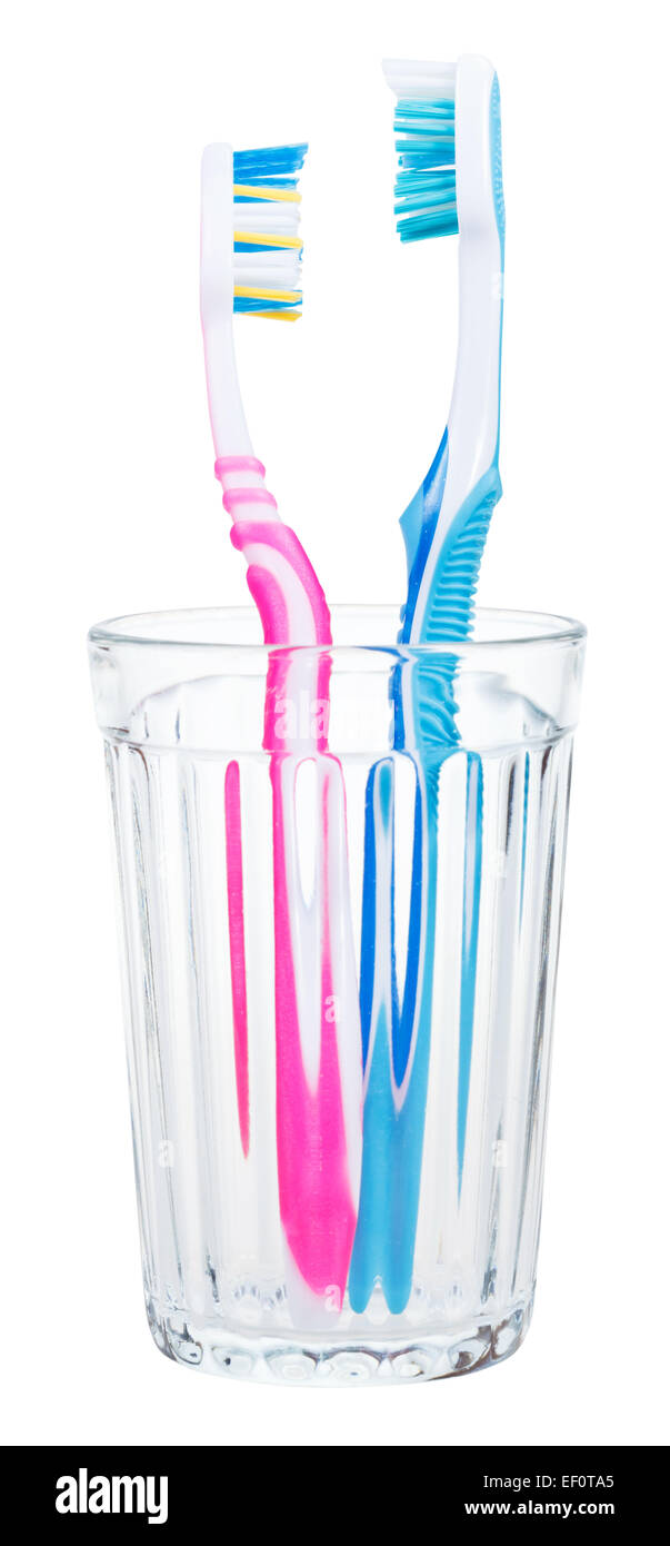 Couple de brosses à dents en verre - famille ensemble de brosses à dents isolé sur fond blanc Banque D'Images