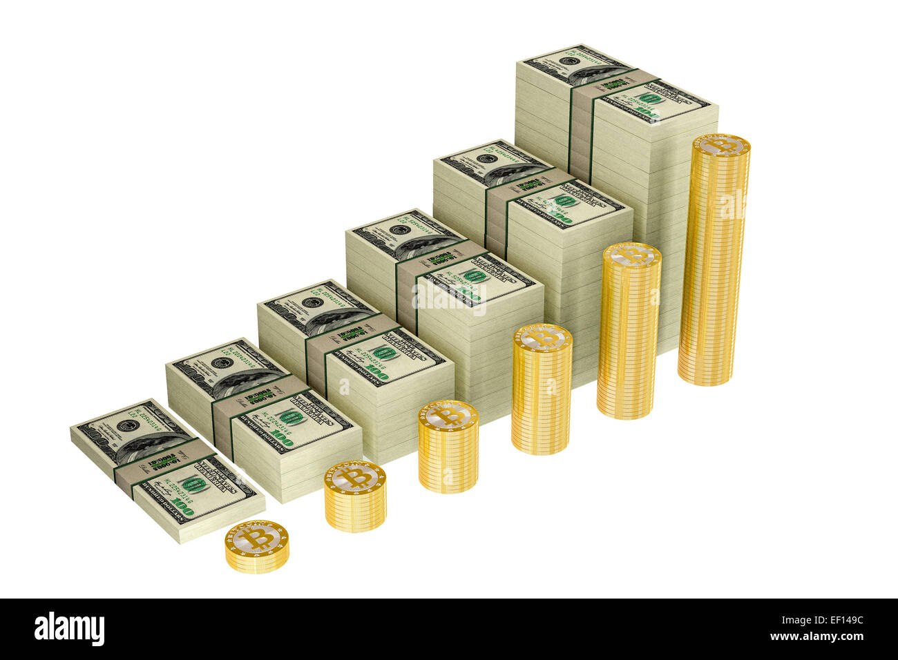 Les Bitcoins et Dollars Banque D'Images