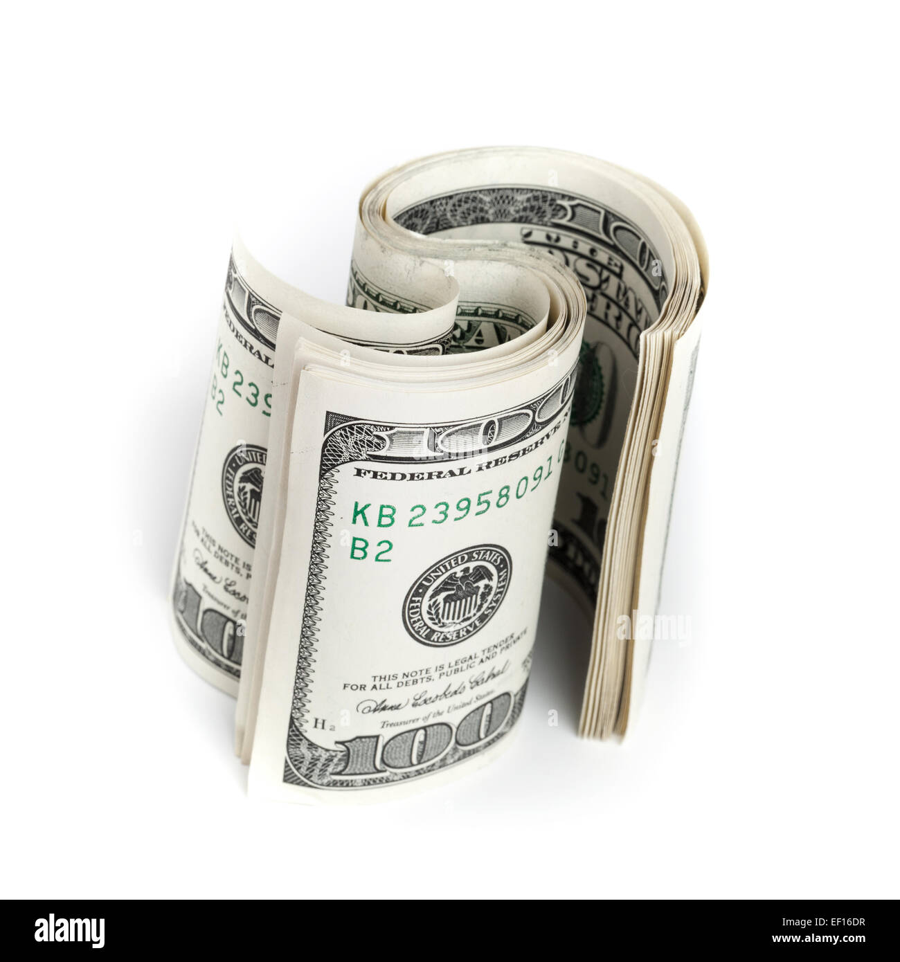 Twisted dollars des États-Unis. Cent Billets USD sur fond blanc. Selective focus Banque D'Images