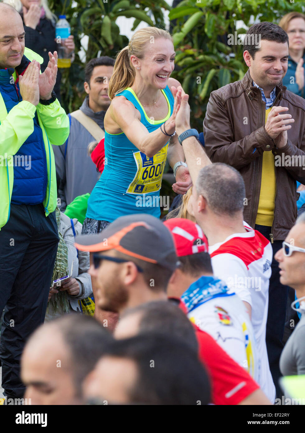 Détenteur du record du monde du marathon, Paula Radcliffe, au Gran Canaria Marathon et 10km de course. Banque D'Images