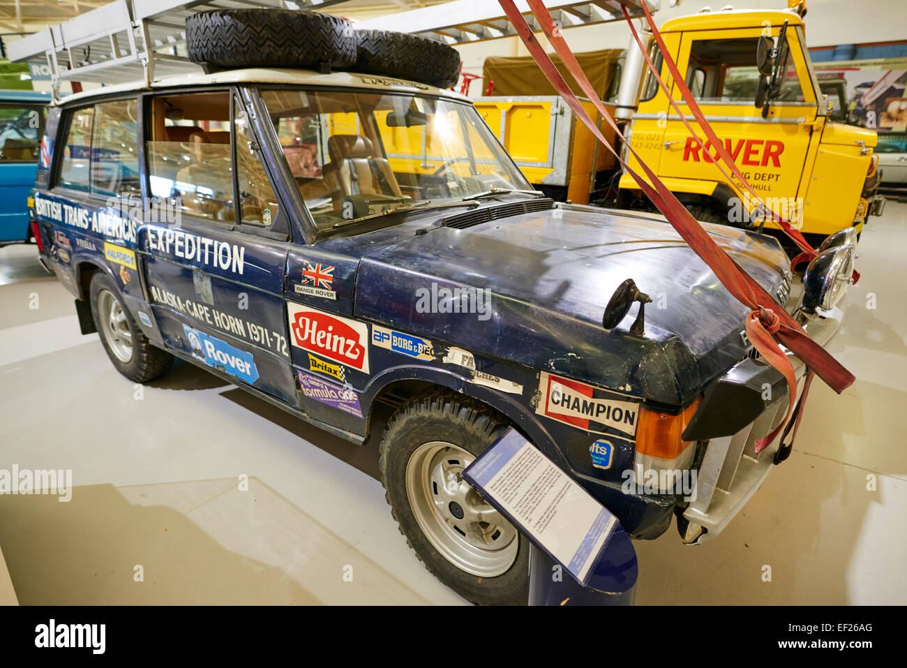1971 Range Rover de Darien véhicule expédition Heritage Motor Center Gaydon dans le Warwickshire UK Banque D'Images