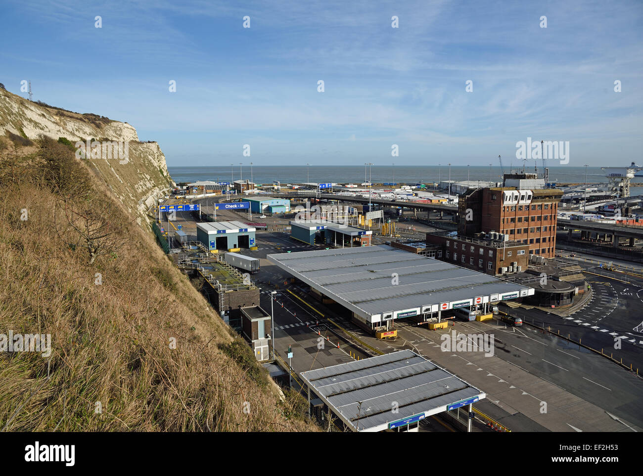 Zone de contrôle aux frontières au Port de Douvres, Kent, UK. Banque D'Images