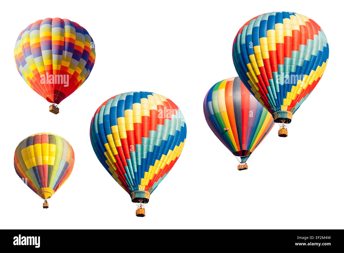 Un ensemble coloré de Montgolfières isolé sur un fond blanc. Banque D'Images