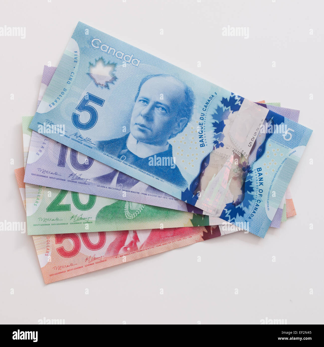 Les 5 $, 10 $, 20 $ et 50 $ Billets en euros. Banque D'Images