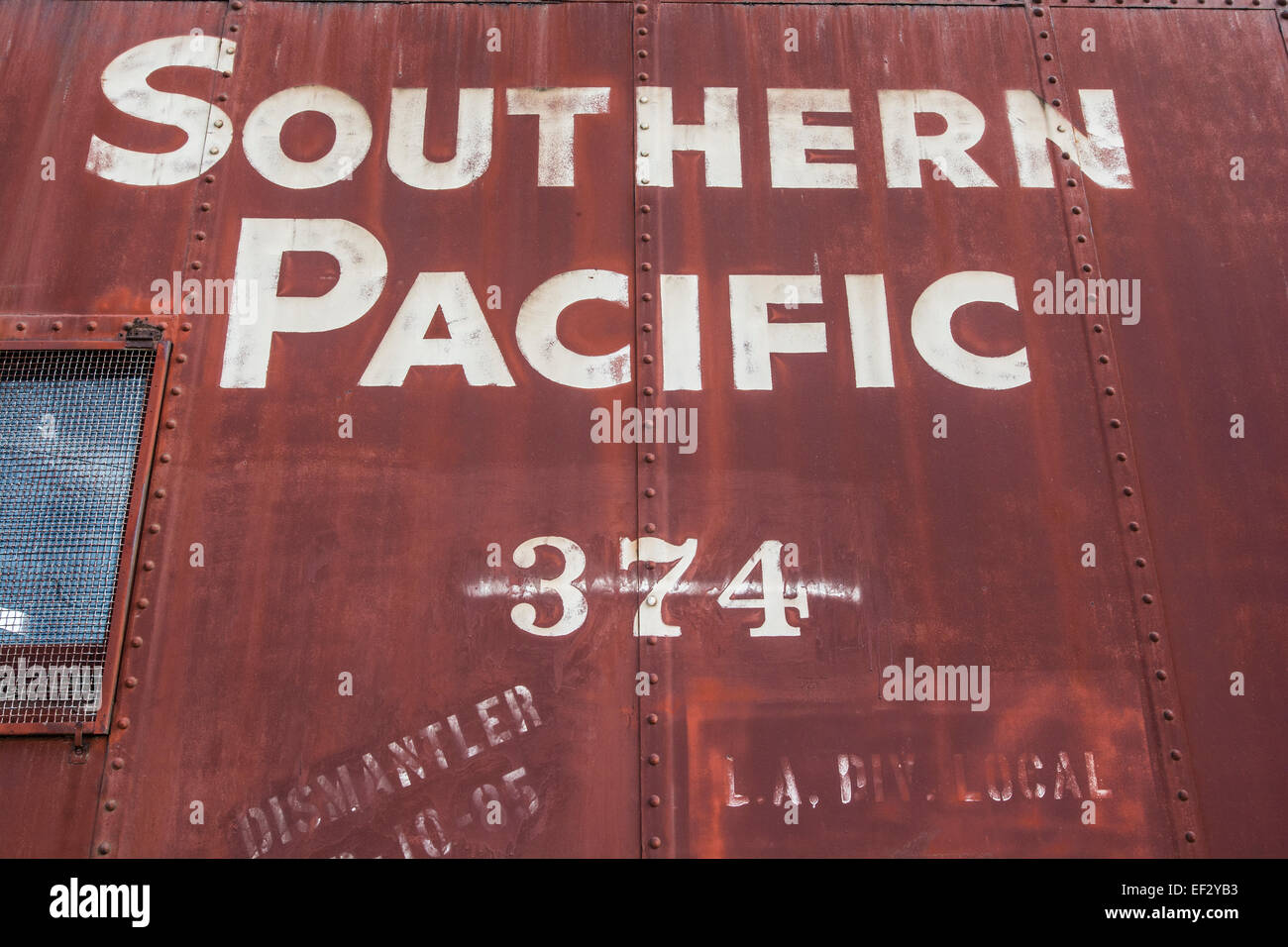 Le lettrage sur une Southern Pacific Rail Road car. Banque D'Images