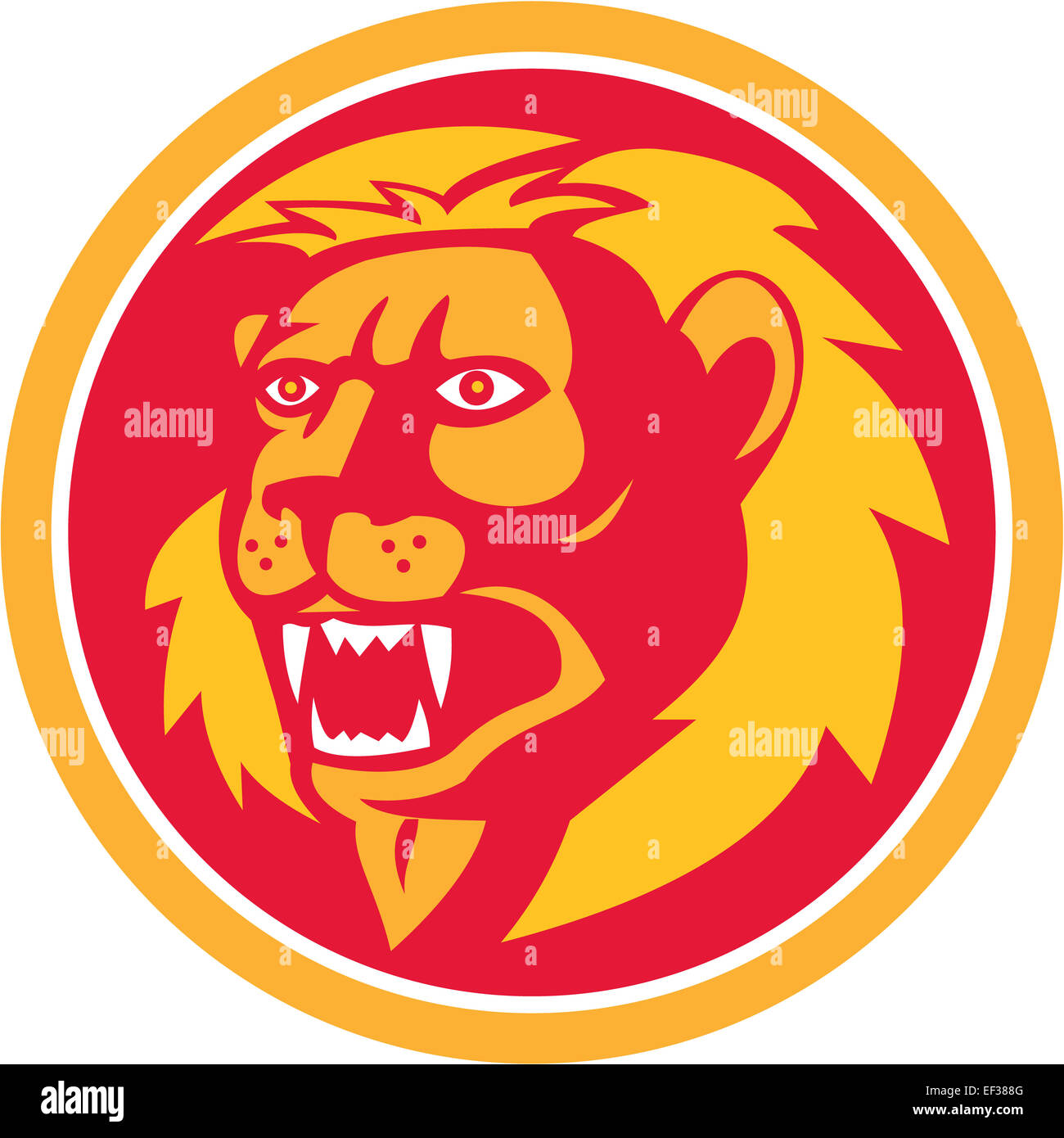 Illustration De La Colere Du Lion Rugissant Tete Grand Chat A Cote De L Ensemble A L Interieur Du Cercle Sur Fond Isole Fait En Style Retro Photo Stock Alamy