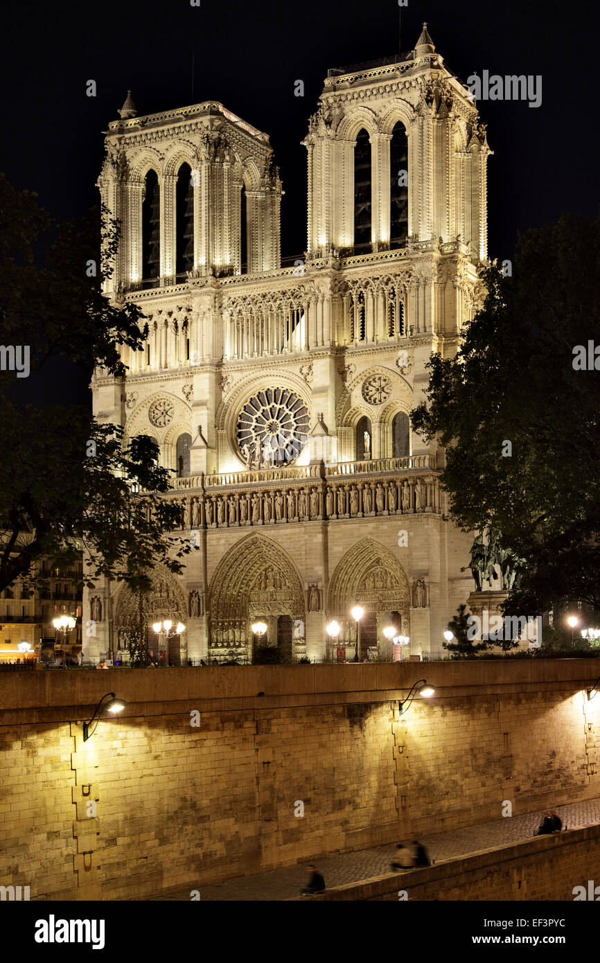Vue de la nuit de Notre Dame de Paris, France Banque D'Images