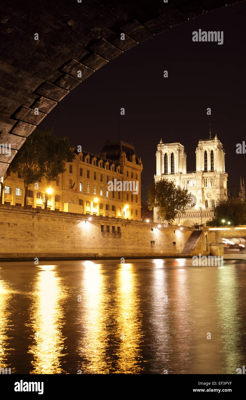 Vue de la nuit de Notre Dame de Paris, France Banque D'Images