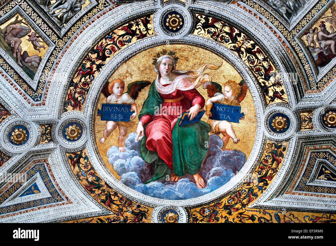 Plafond de la Stanza della Segnatura Théologie 1508 Chambres de Raphaël (tanze di Raffaello) Raffaello Sanzio da Urbino 1483 - 1520 fresco appartements pontificaux Vatican Rome Italie Banque D'Images